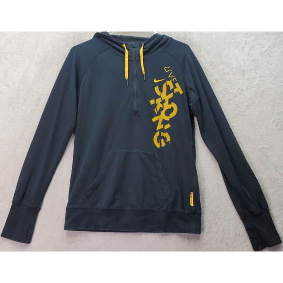 Nike Dri Fit Activewear Hoodie Boys Medium Black Live Strong Drawstring Half Zip - Picture 1 of 10